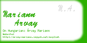 mariann arvay business card